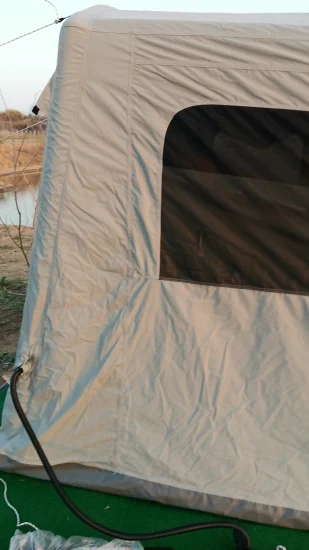 Barraca de ar inflável de emergência com porta de malha grande para acampamento e embalagem ao ar livre