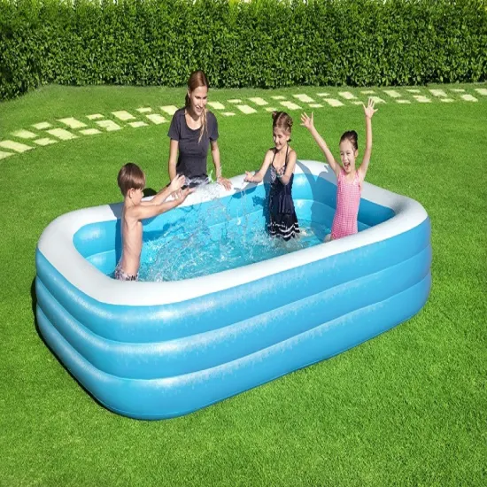 Piscina inflável retangular azul e branca em pvc piscina infantil piscina externa grande piscina familiar agente de compra