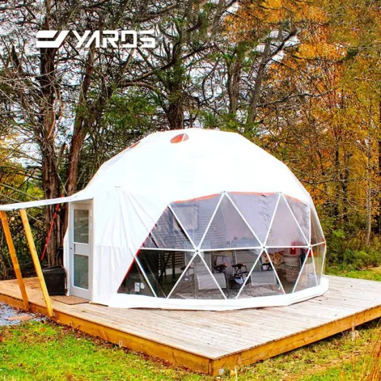 Tenda de acampamento geodésica de luxo geodésica à prova d'água ao ar livre com lareira e cúpula