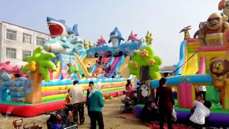 Espreguiçadeira inflável de brinquedo para parque de diversões oceânico tubarão pulando animal castelo brinquedo