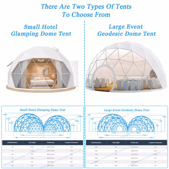Barraca de luxo para acampamento de neve de inverno com cúpula externa de 6 m de diâmetro